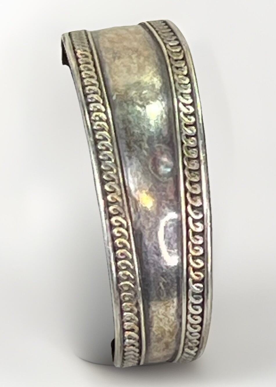 Vintage Navajo Sterling Silver 20mm Wide Cuff Bracelet Braid Design Adjustable